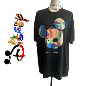 NEFF DISNEY BLACK T-SHIRT COLORFUL MICKEY MOUSE HEAD SIZE XXL KAWAII EMO‎